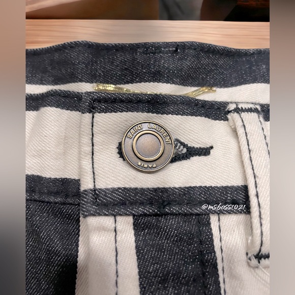SAINT LAURENT Striped Jean Shorts in Navy/Cream/Off White NWT - Picture 4 of 11